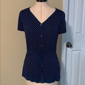 Ellen Tracy navy tie waist top